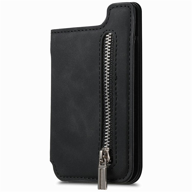 Card Holder Compatible with MagSafe Kickstand Leather Zipper Card Bag RFID Blocking - Black