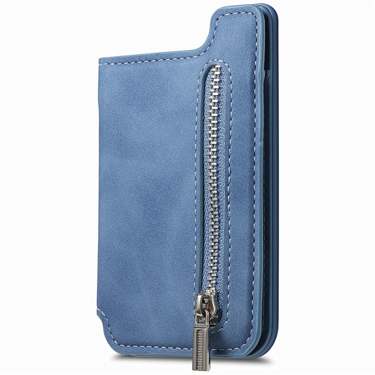 Card Holder Compatible with MagSafe Kickstand Leather Zipper Card Bag RFID Blocking - Blue