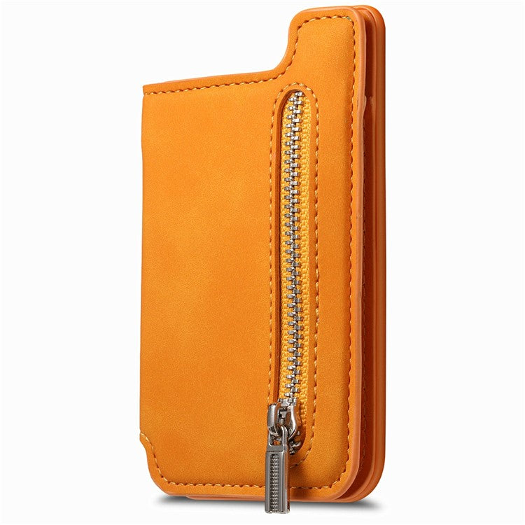 Card Holder Compatible with MagSafe Kickstand Leather Zipper Card Bag RFID Blocking - Yellow