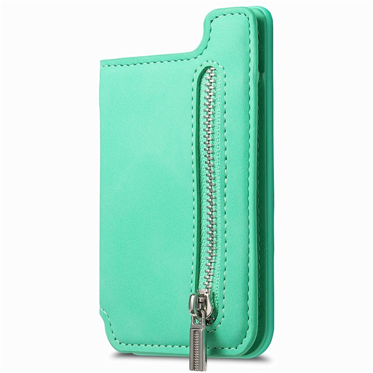 Card Holder Compatible with MagSafe Kickstand Leather Zipper Card Bag RFID Blocking - Green