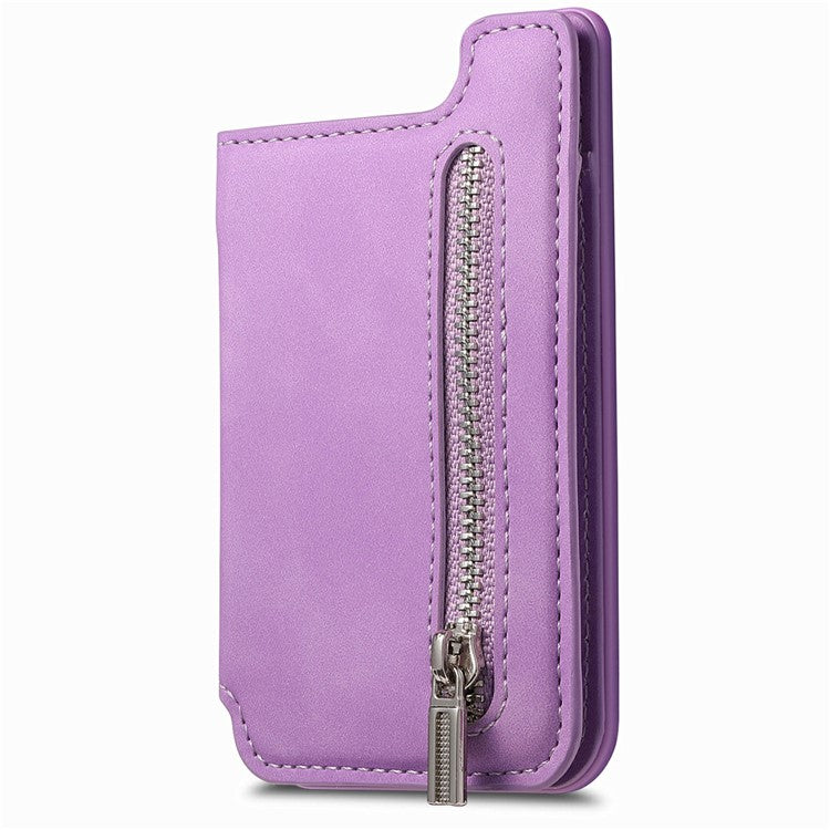 Card Holder Compatible with MagSafe Kickstand Leather Zipper Card Bag RFID Blocking - Purple