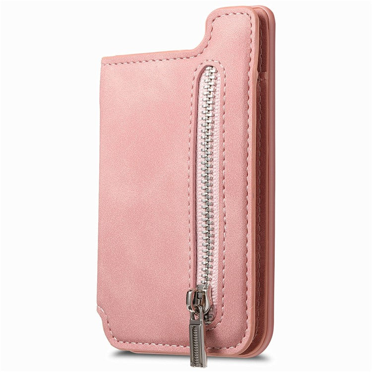 Card Holder Compatible with MagSafe Kickstand Leather Zipper Card Bag RFID Blocking - Pink