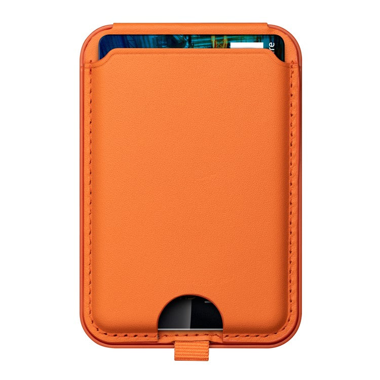 For iPhone 12 / 13 / 14 / 15 Series Magnetic Card Holder Compatible with MagSafe PU Phone Kickstand Card Bag - Orange