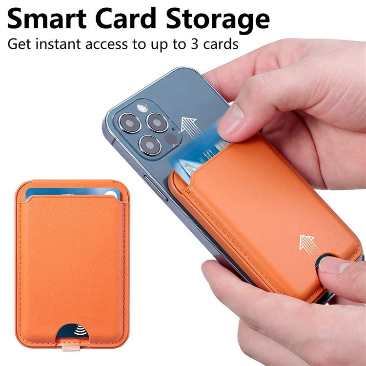 For iPhone 12 / 13 / 14 / 15 Series Magnetic Card Holder Compatible with MagSafe PU Phone Kickstand Card Bag - Orange