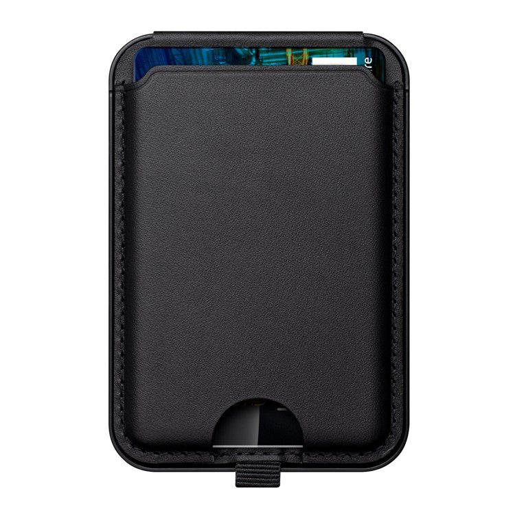 For iPhone 12 / 13 / 14 / 15 Series Magnetic Card Holder Compatible with MagSafe PU Phone Kickstand Card Bag - Black