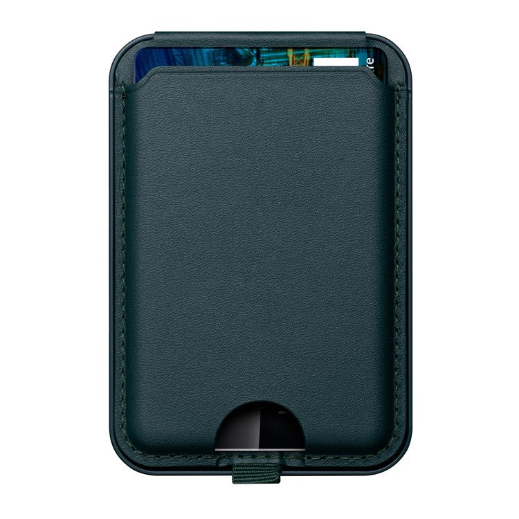 For iPhone 12 / 13 / 14 / 15 Series Magnetic Card Holder Compatible with MagSafe PU Phone Kickstand Card Bag - Blackish Green