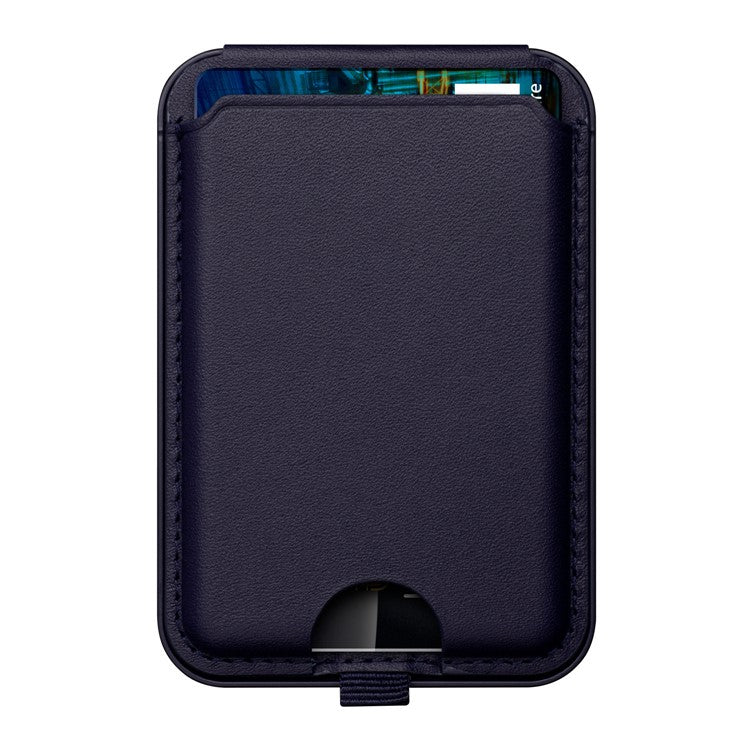 For iPhone 12 / 13 / 14 / 15 Series Magnetic Card Holder Compatible with MagSafe PU Phone Kickstand Card Bag - Dark Blue