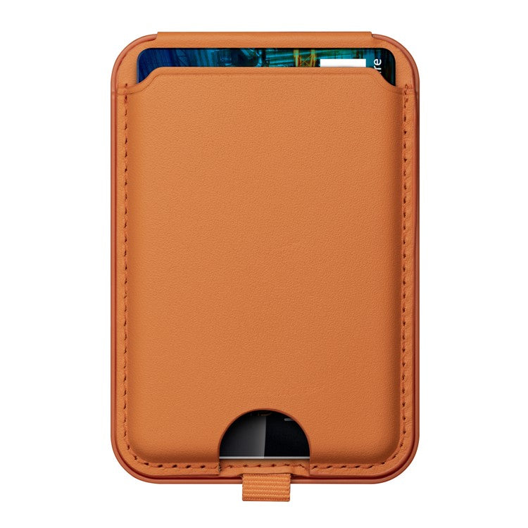 For iPhone 12 / 13 / 14 / 15 Series Magnetic Card Holder Compatible with MagSafe PU Phone Kickstand Card Bag - Brown