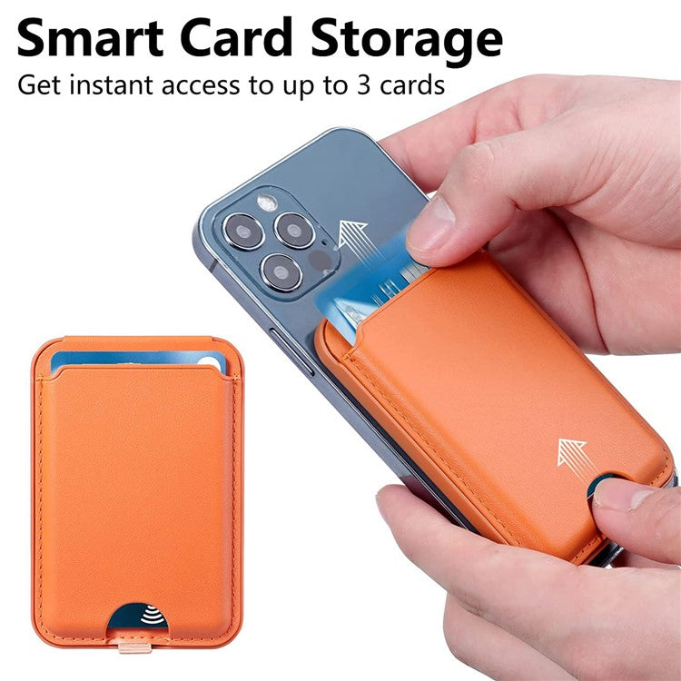 For iPhone 12 / 13 / 14 / 15 Series Magnetic Card Holder Compatible with MagSafe PU Phone Kickstand Card Bag - Brown