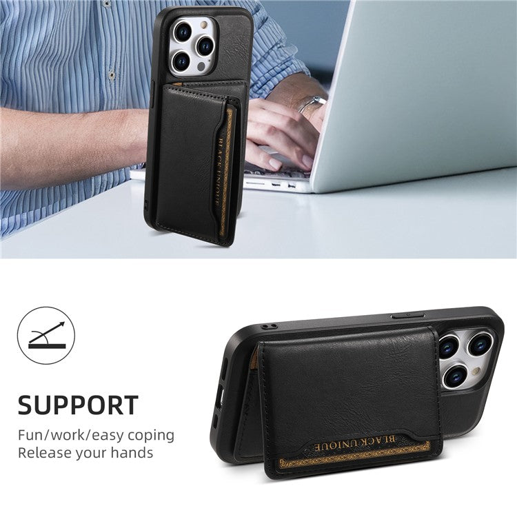 DENIOR Magnetic Card Case Compatible with MagSafe PU Leather Phone Card Holder Kickstand - Black