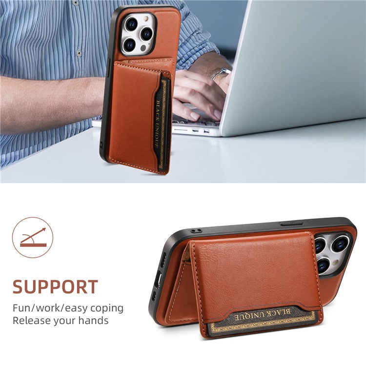 DENIOR Magnetic Card Case Compatible with MagSafe PU Leather Phone Card Holder Kickstand - Brown