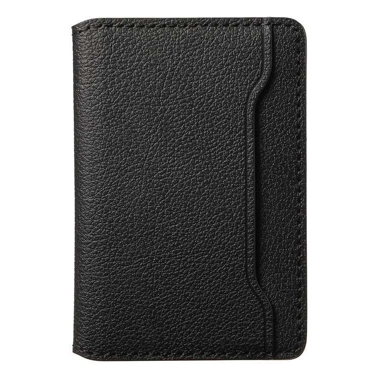 Calf Texture PU Leather Card Holder Phone Card Case Adhesive Cellphone Kickstand - Black