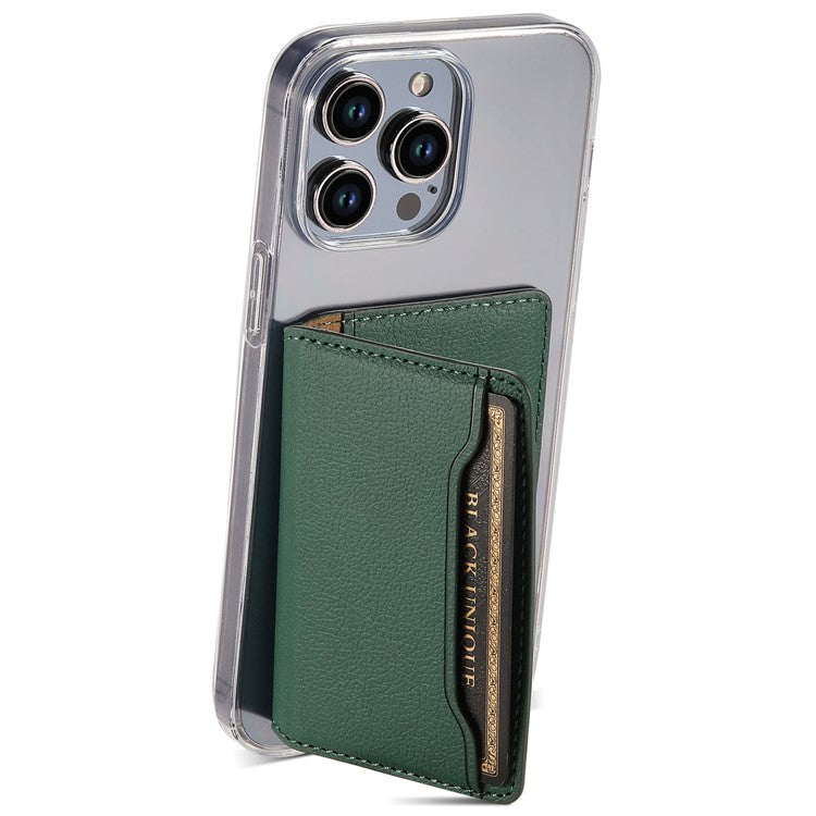 Calf Texture PU Leather Card Holder Phone Card Case Adhesive Cellphone Kickstand - Green