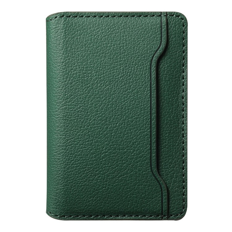 Calf Texture PU Leather Card Holder Phone Card Case Adhesive Cellphone Kickstand - Green