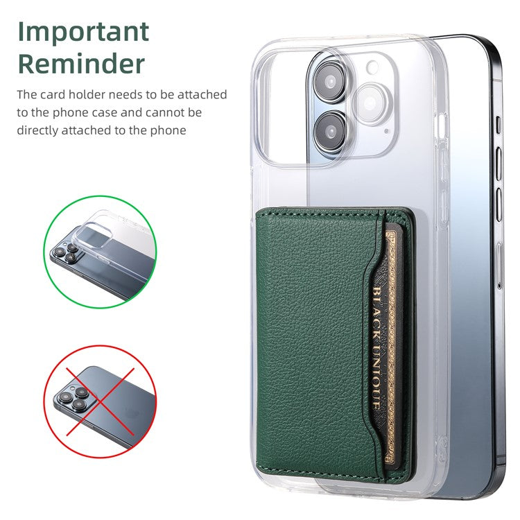 Calf Texture PU Leather Card Holder Phone Card Case Adhesive Cellphone Kickstand - Green