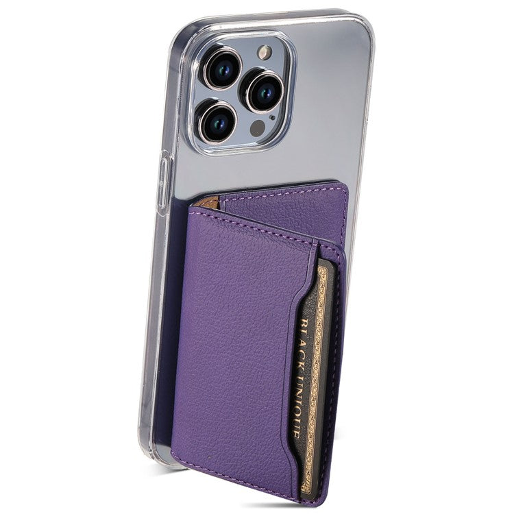 Calf Texture PU Leather Card Holder Phone Card Case Adhesive Cellphone Kickstand - Purple