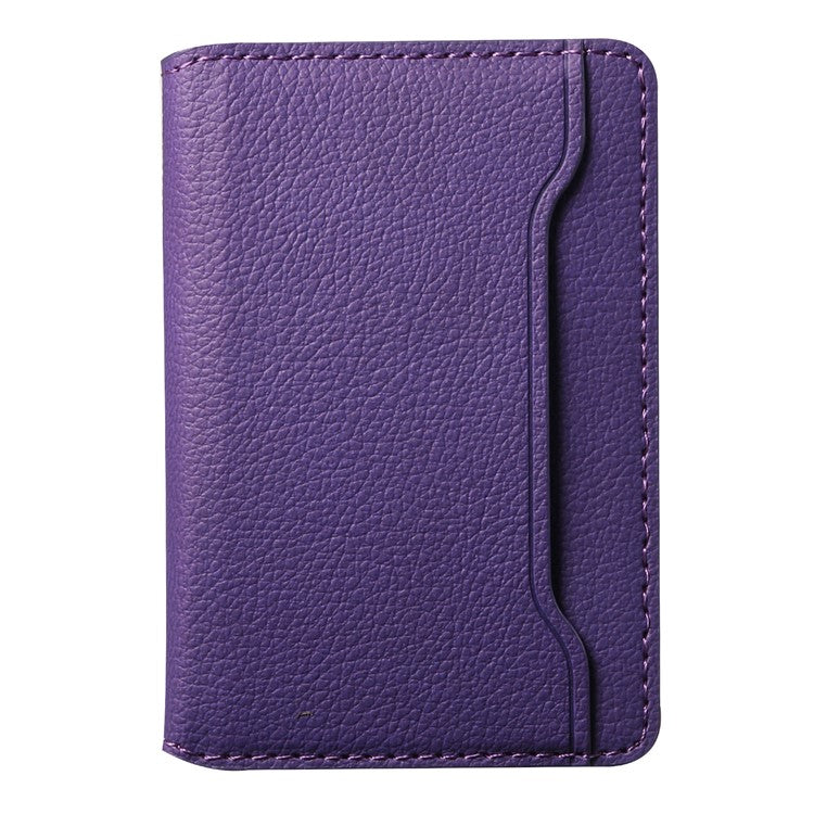 Calf Texture PU Leather Card Holder Phone Card Case Adhesive Cellphone Kickstand - Purple