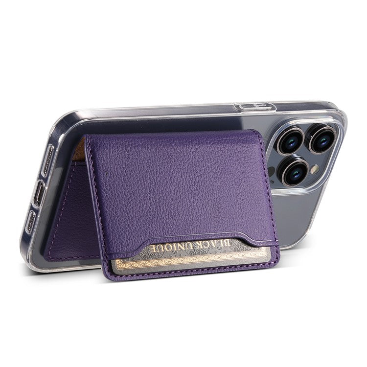 Calf Texture PU Leather Card Holder Phone Card Case Adhesive Cellphone Kickstand - Purple