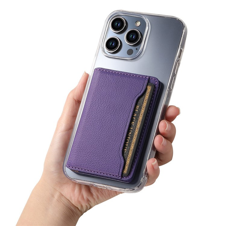 Calf Texture PU Leather Card Holder Phone Card Case Adhesive Cellphone Kickstand - Purple