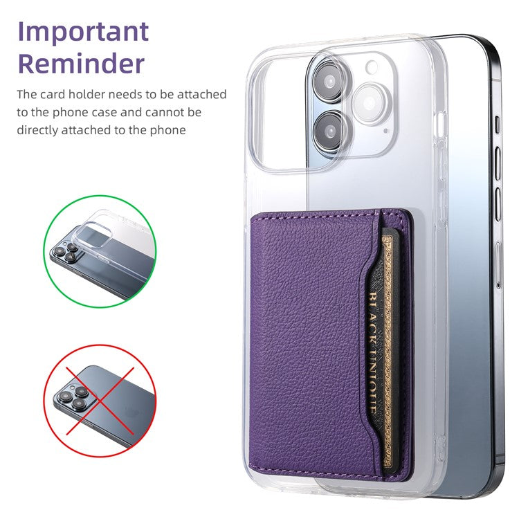 Calf Texture PU Leather Card Holder Phone Card Case Adhesive Cellphone Kickstand - Purple