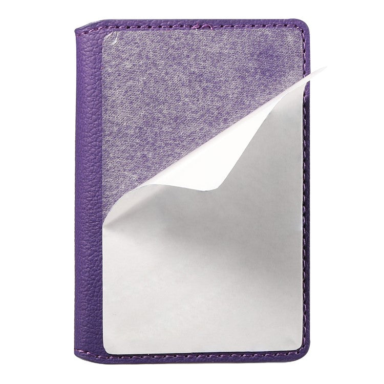 Calf Texture PU Leather Card Holder Phone Card Case Adhesive Cellphone Kickstand - Purple