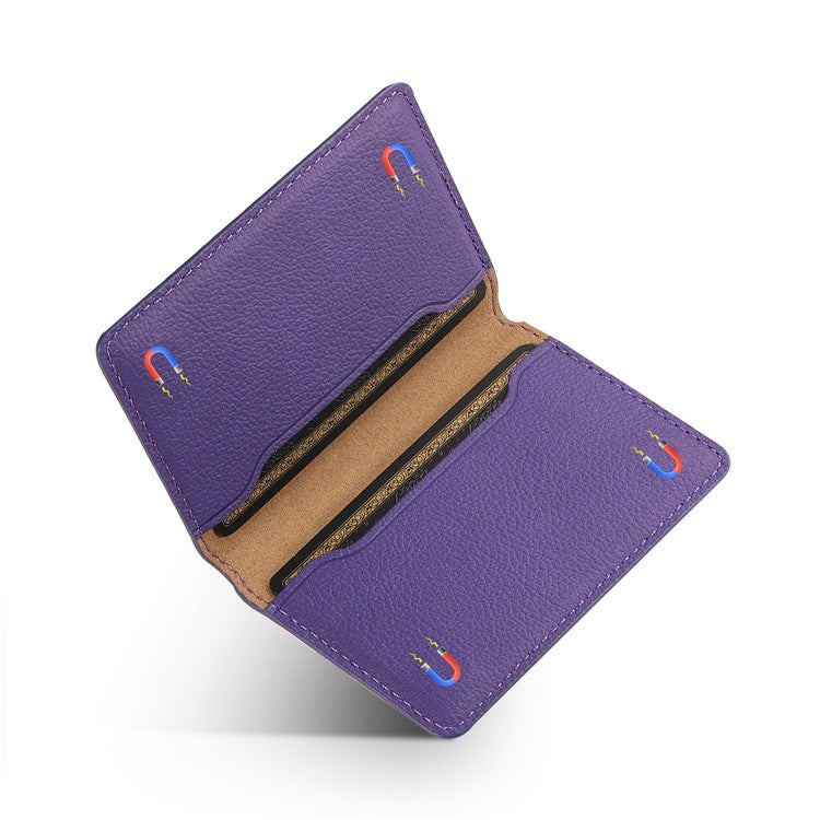 Calf Texture PU Leather Card Holder Phone Card Case Adhesive Cellphone Kickstand - Purple