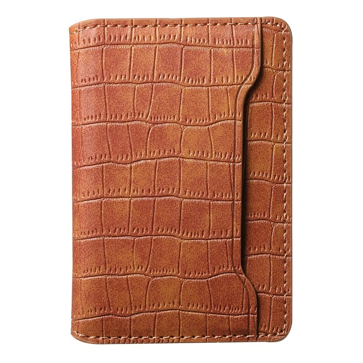 Phone Card Holder Case Kickstand Crocodile Texture PU Leather Phone Back Stand - Brown