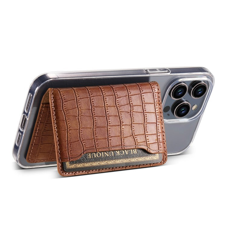 Phone Card Holder Case Kickstand Crocodile Texture PU Leather Phone Back Stand - Brown