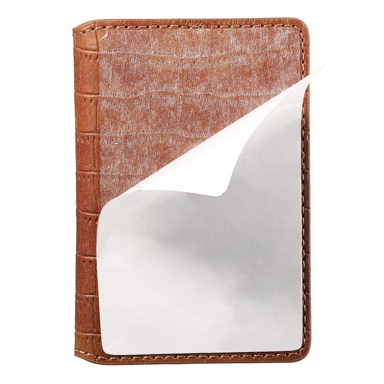 Phone Card Holder Case Kickstand Crocodile Texture PU Leather Phone Back Stand - Brown