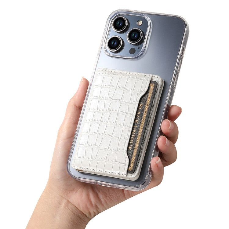 Phone Card Holder Case Kickstand Crocodile Texture PU Leather Phone Back Stand - White