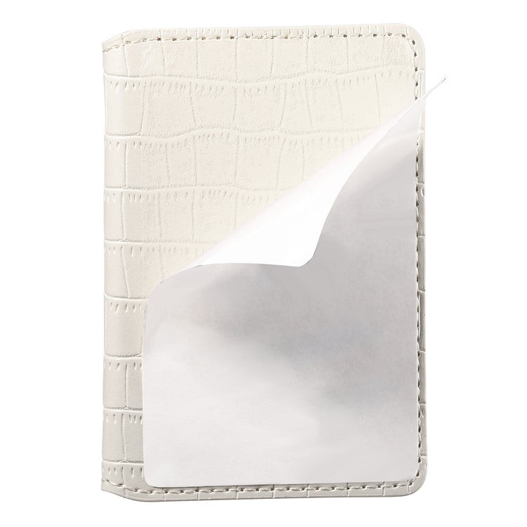 Phone Card Holder Case Kickstand Crocodile Texture PU Leather Phone Back Stand - White