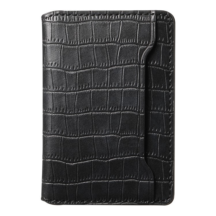 Phone Card Holder Case Kickstand Crocodile Texture PU Leather Phone Back Stand - Black