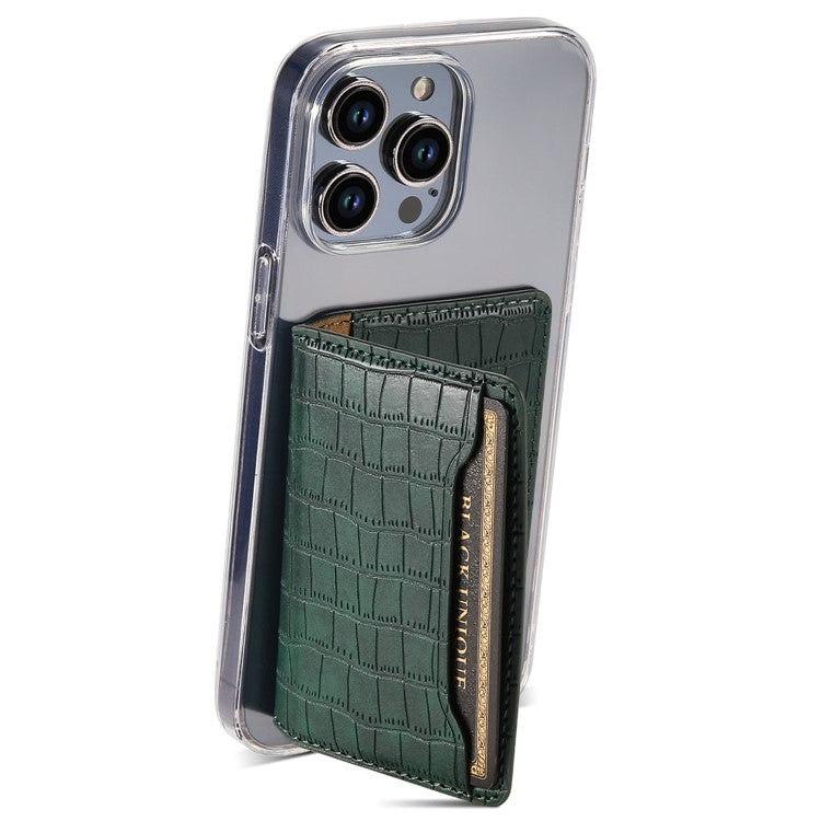 Phone Card Holder Case Kickstand Crocodile Texture PU Leather Phone Back Stand - Green