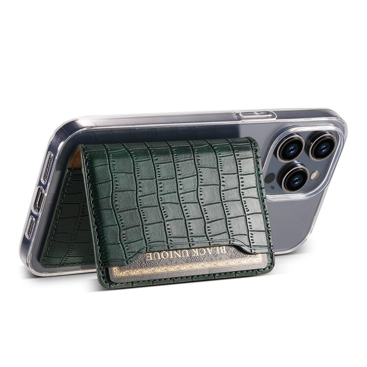 Phone Card Holder Case Kickstand Crocodile Texture PU Leather Phone Back Stand - Green