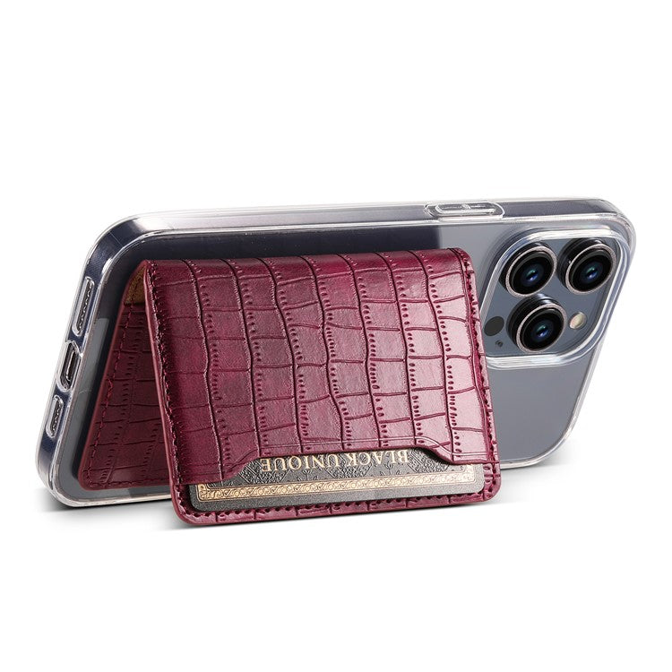 Phone Card Holder Case Kickstand Crocodile Texture PU Leather Phone Back Stand - Red