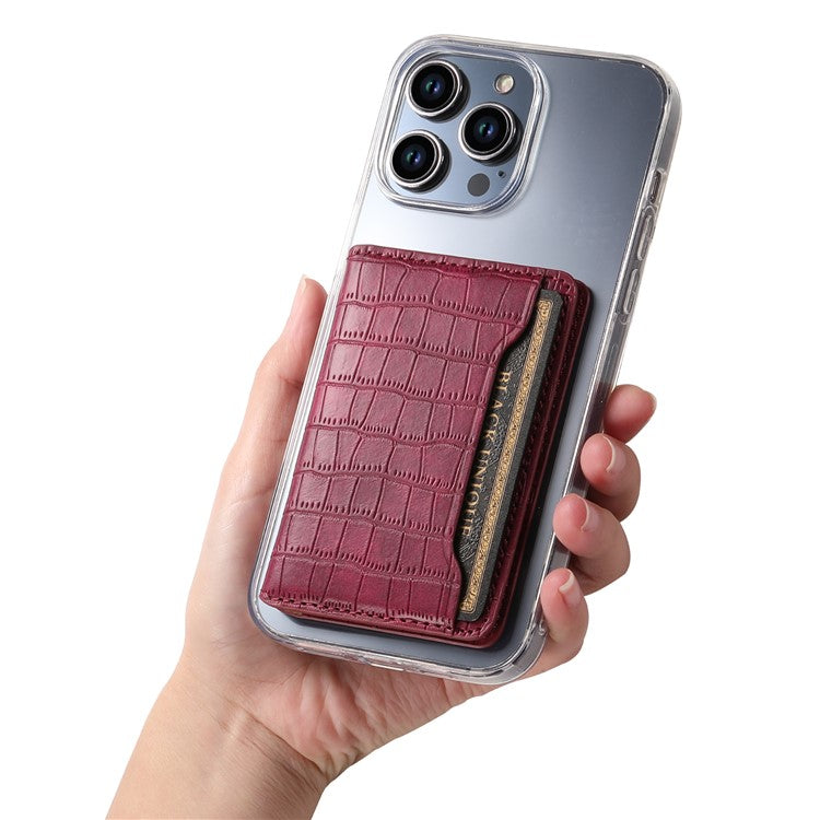 Phone Card Holder Case Kickstand Crocodile Texture PU Leather Phone Back Stand - Red