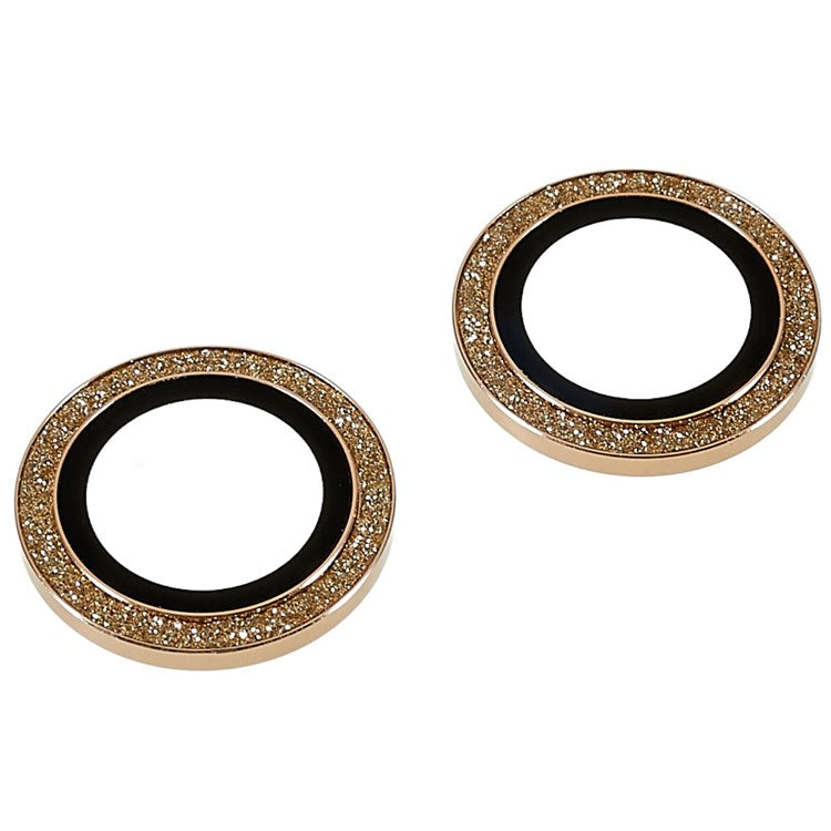 2Pcs / Set for iPhone 14 6.1 inch / 14 Plus 6.7 inch Glitter Rhinestone Camera Lens Protector Metal Ring Tempered Glass Lens Fim - Gold