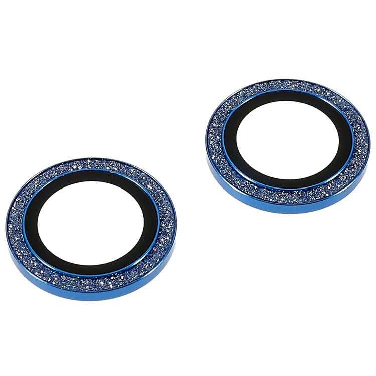 2Pcs / Set for iPhone 14 6.1 inch / 14 Plus 6.7 inch Glitter Rhinestone Camera Lens Protector Metal Ring Tempered Glass Lens Fim - Blue