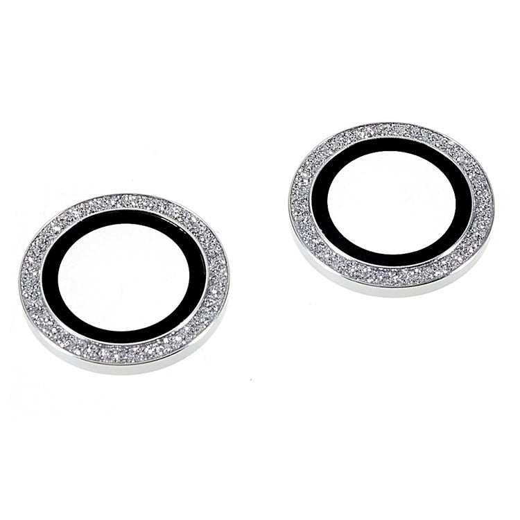 2Pcs / Set for iPhone 14 6.1 inch / 14 Plus 6.7 inch Glitter Rhinestone Camera Lens Protector Metal Ring Tempered Glass Lens Fim - Silver