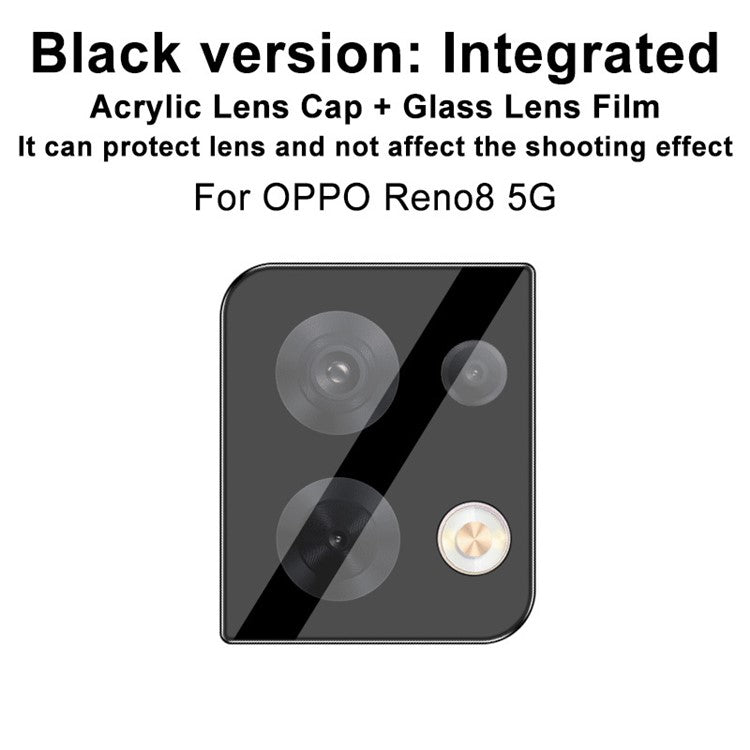 IMAK Integrated Camera Lens Protector for Oppo Reno8 5G (Global Version), Smooth Tempered Glass Lens Film + Anti-wear Acrylic Lens Cap Camera Cover (Black Version)