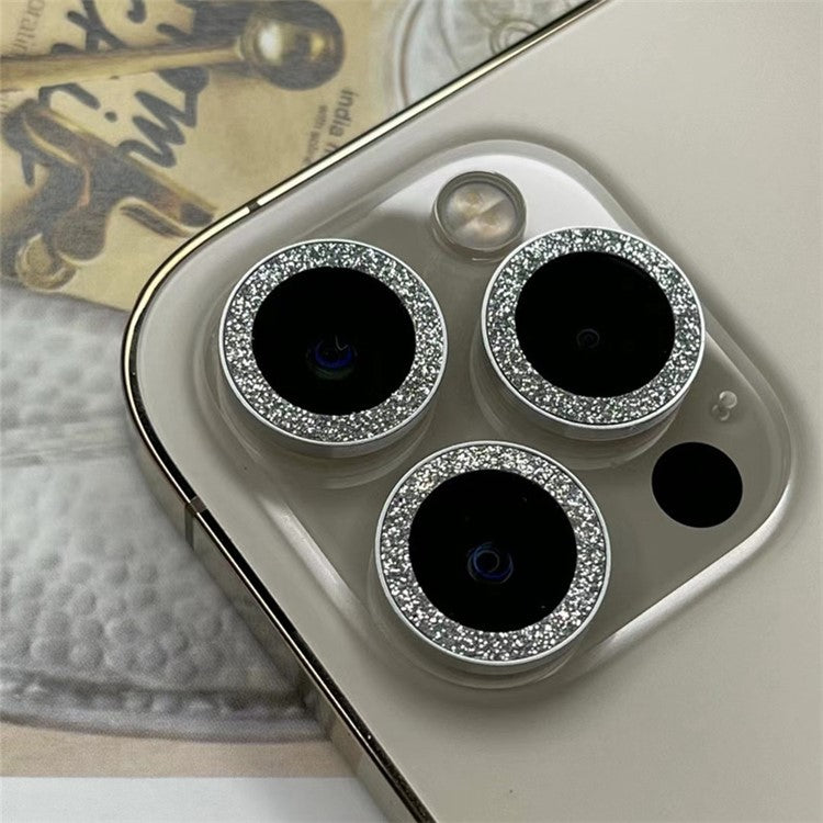 For iPhone 14 Pro Max 6.7 inch 3Pcs / Set Fashion Glitter Design Camera Lens Protector Anti-scratch Tempered Glass Lens Film - Purple