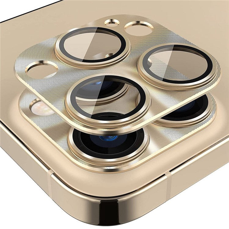 HAT PRINCE ENKAY For iPhone 14 Pro 6.1 inch / 14 Pro Max 6.7 inch Camera Lens Protector Aluminum Alloy + Tempered Glass Full Cover HD Clear Anti-scratch One-Piece Lens Film - Gold