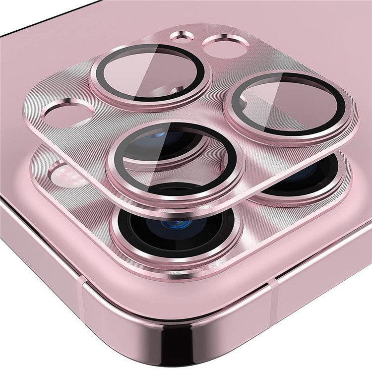 HAT PRINCE ENKAY For iPhone 14 Pro 6.1 inch  /  14 Pro Max 6.7 inch Camera Lens Protector Aluminum Alloy + Tempered Glass Full Cover HD Clear Anti-scratch One-Piece Lens Film - Pink