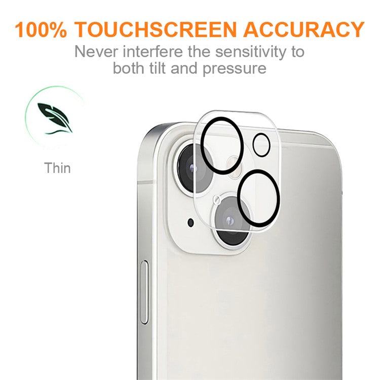 AMORUS for iPhone 14 Plus Silk Printing Camera Lens Protector, HD Anti-Scratch Tempered Glass Full Glue Camera Lens Film with Black Circle