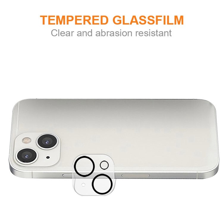 AMORUS for iPhone 14 Plus Silk Printing Camera Lens Protector, HD Anti-Scratch Tempered Glass Full Glue Camera Lens Film with Black Circle