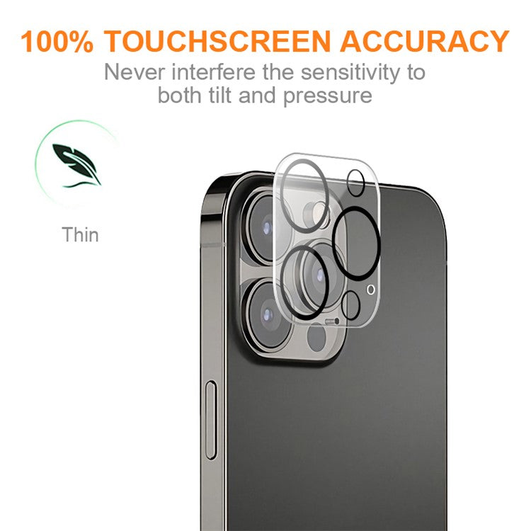 AMORUS for iPhone 14 Pro Max 6.7 inch Black Circle Camera Lens Protector, Silk Printing Tempered Glass Full Cover Full Glue Clear Camera Lens Film