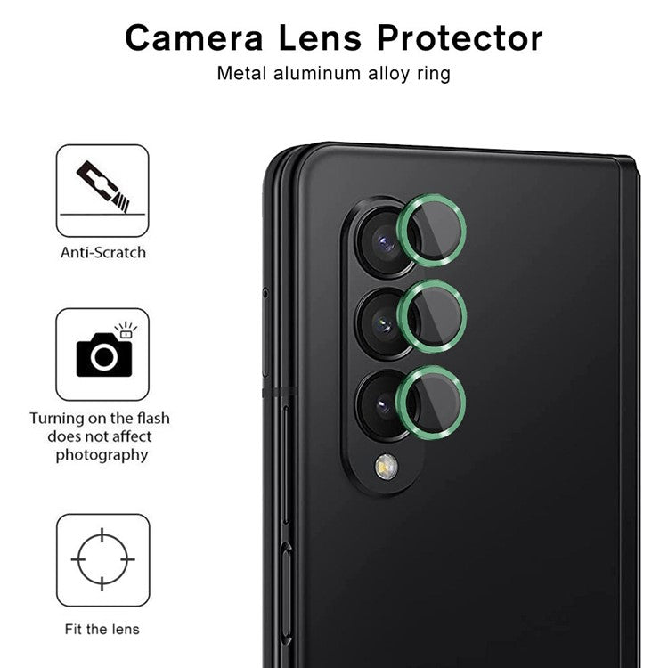 HAT PRINCE ENKAY For Samsung Galaxy Z Fold4 5G 1 Set Camera Lens Protector Tempered Glass Aluminum Alloy Ring HD Clear Lens Film - Green