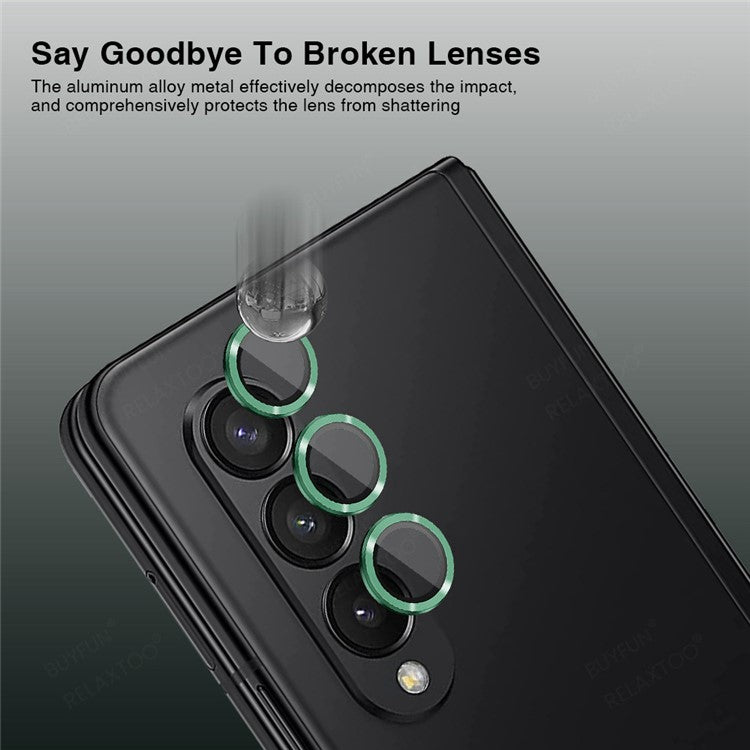 HAT PRINCE ENKAY For Samsung Galaxy Z Fold4 5G 1 Set Camera Lens Protector Tempered Glass Aluminum Alloy Ring HD Clear Lens Film - Green