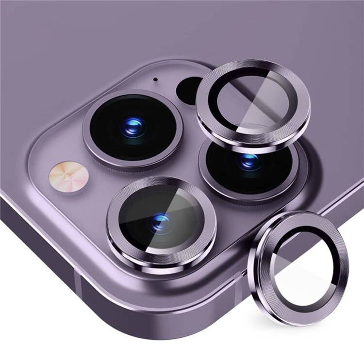 ENKAY HAT PRINCE For iPhone 14 Pro 6.1 inch  /  14 Pro Max 6.7 inch 1 Set Camera Lens Film Ultra Clear Tempered Glass Aluminum Alloy Ring Lens Protector - Dark Purple