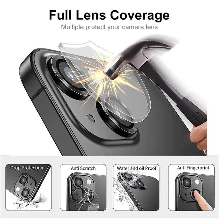 ENKAY HAT PRINCE For iPhone 14 6.1 inch / 14 Plus 1 Set Camera Lens Protector HD Anti-explosion Tempered Glass Aluminum Alloy Ring Film - Black